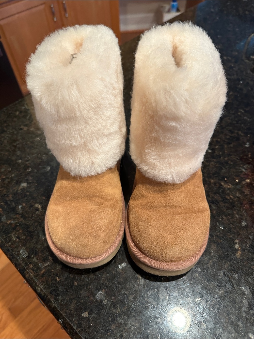 UGG Kids Chestnut Suede Boots with Cream Shearling Cuff